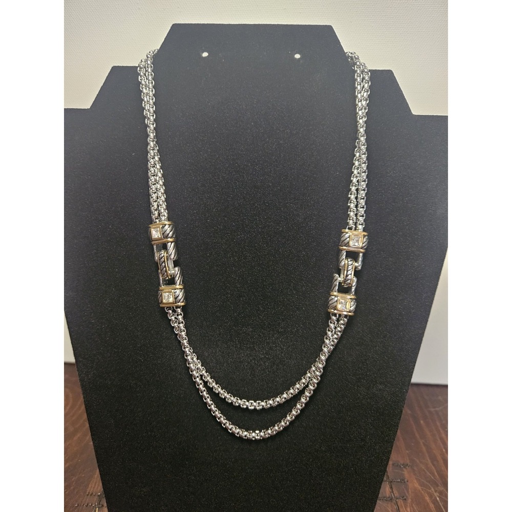 Vintage DSMK Two Tone Stainless Steel Cable Twist Double Strand Box Necklace